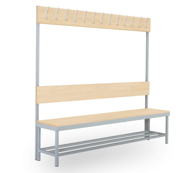 One-sided cloakroom bench with hooks